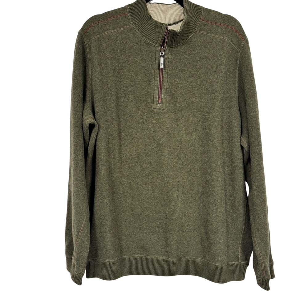 Tommy Bahama Green Quarter Zip Sweater Mens L Casual Preppy Warm Classic